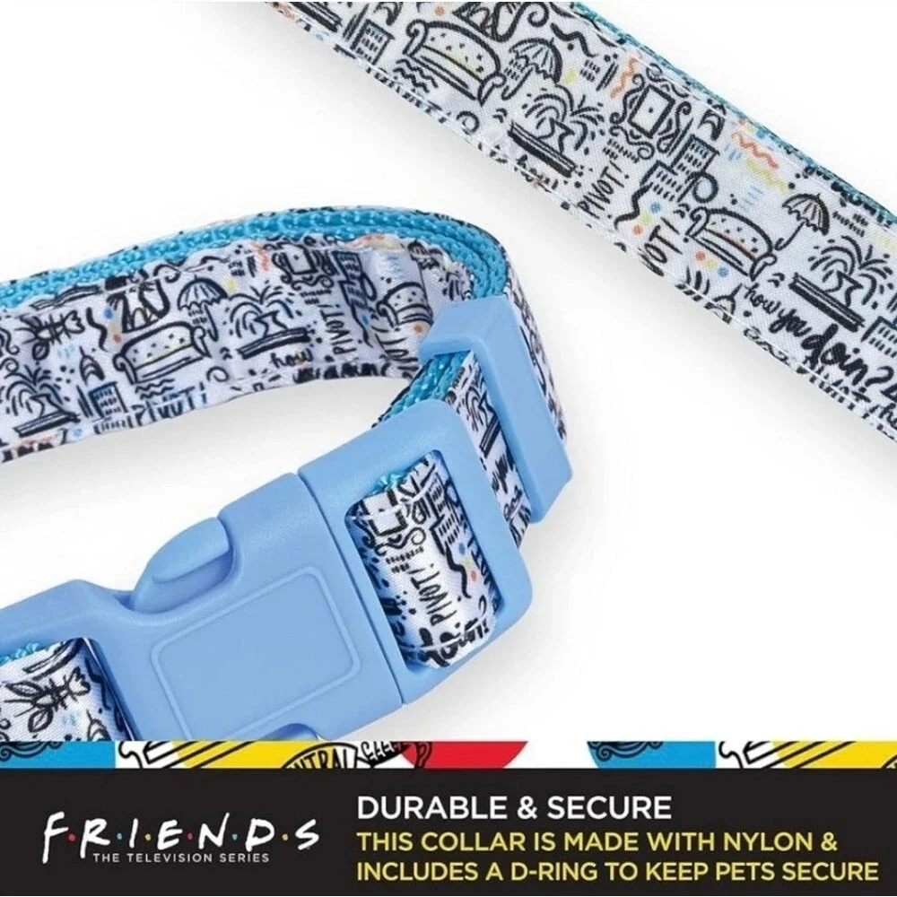 NWT FRIENDS Colorful Doodle Graphic Pet Collar & Leash Set Large